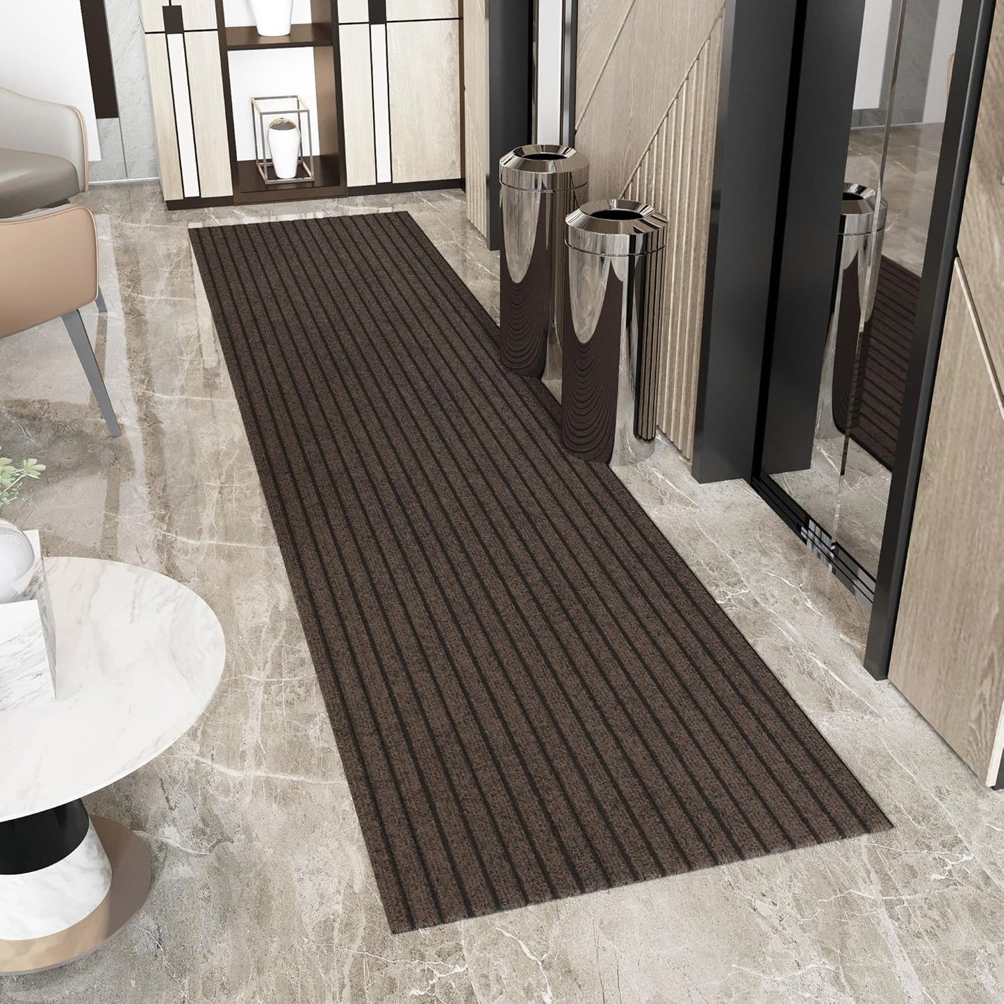 Ottomanson 2'7" x 32' Hallway Runner with Scraper Pile - Extra Durable Non-Slip Rug Mat for Indoor & Outdoor Use - Ideal for Kitchen, Entryway & Garage - High-Traffic Carpet, Brown