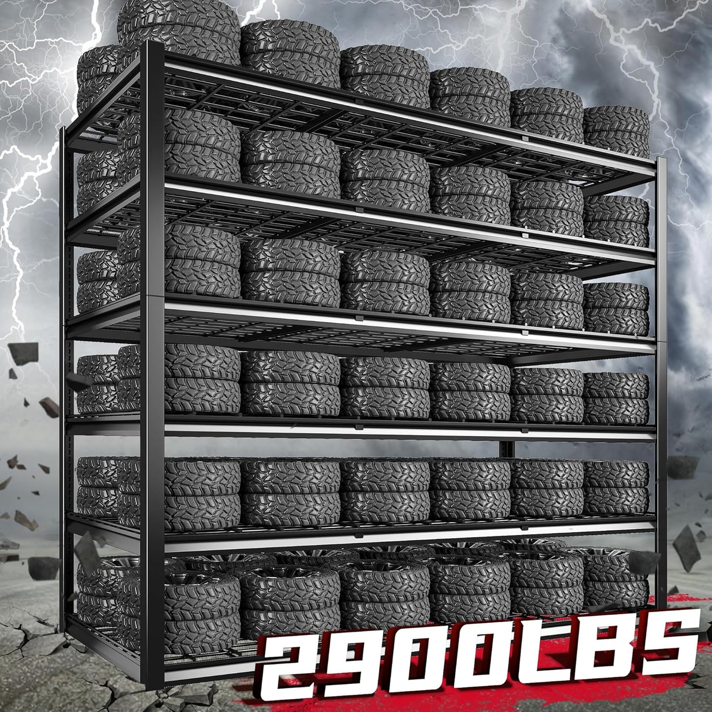 REIBII 60" W Garage Shelving, 2900LBS Storage Shelves, 6 Tier Heavy Duty Shelving, Adjustable Metal Shelving Units and Storage Rack for Warehouse, Pantry, Basement, 60" W x 84" Hx 24" D