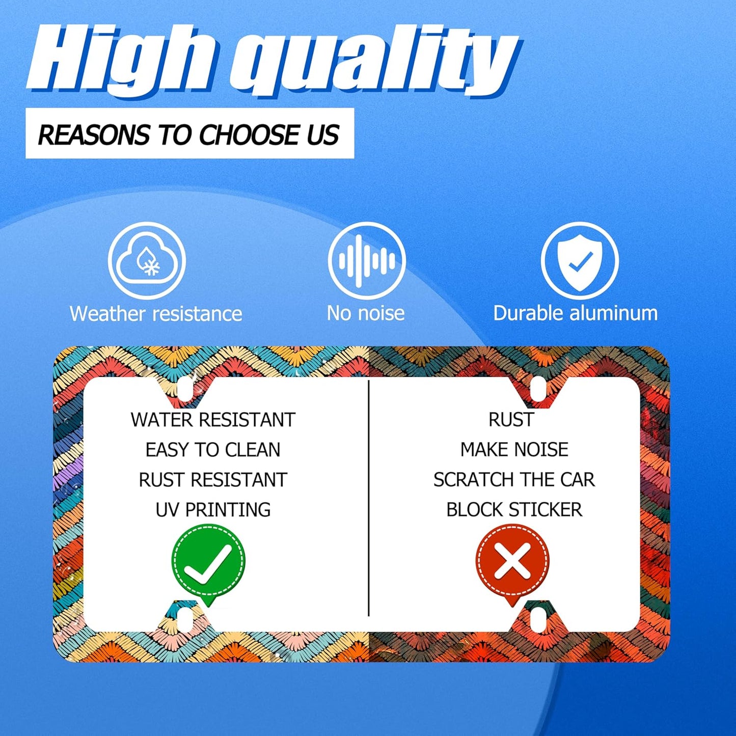 Boho License Plate Frame Colorful Stripe License Plate Stainless Steel Funny License Plate Holder Men Women Personalize Mandala Car Accessory Decoration 12.3" x 6.3"