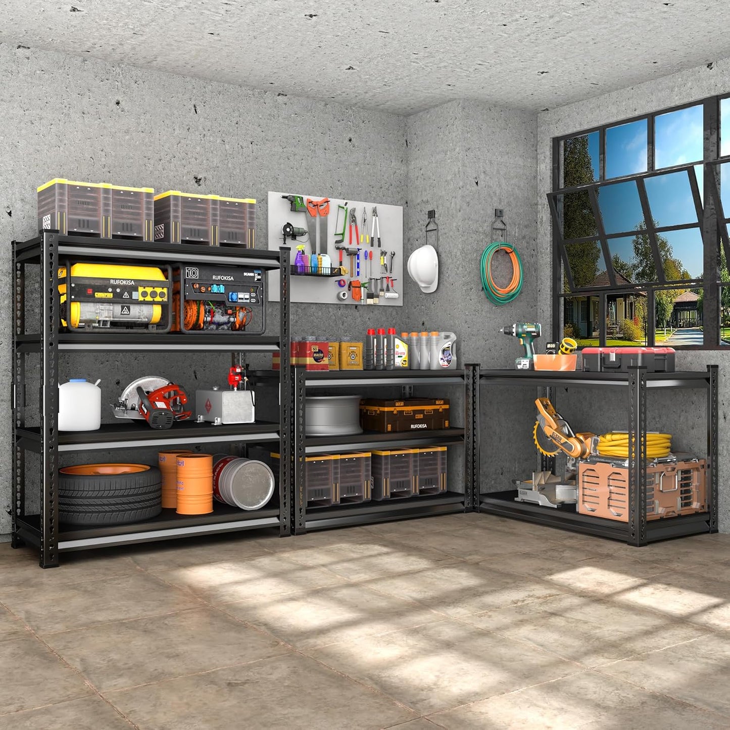 40" W Garage Shelving Heavy Duty，1800LBS Loads Metal Shelving Units and Storage,4-Tier Garage Storage Shelves Heavy Duty, Industrial Utility Shelves,40”W x 16”D x 72”H(Black)