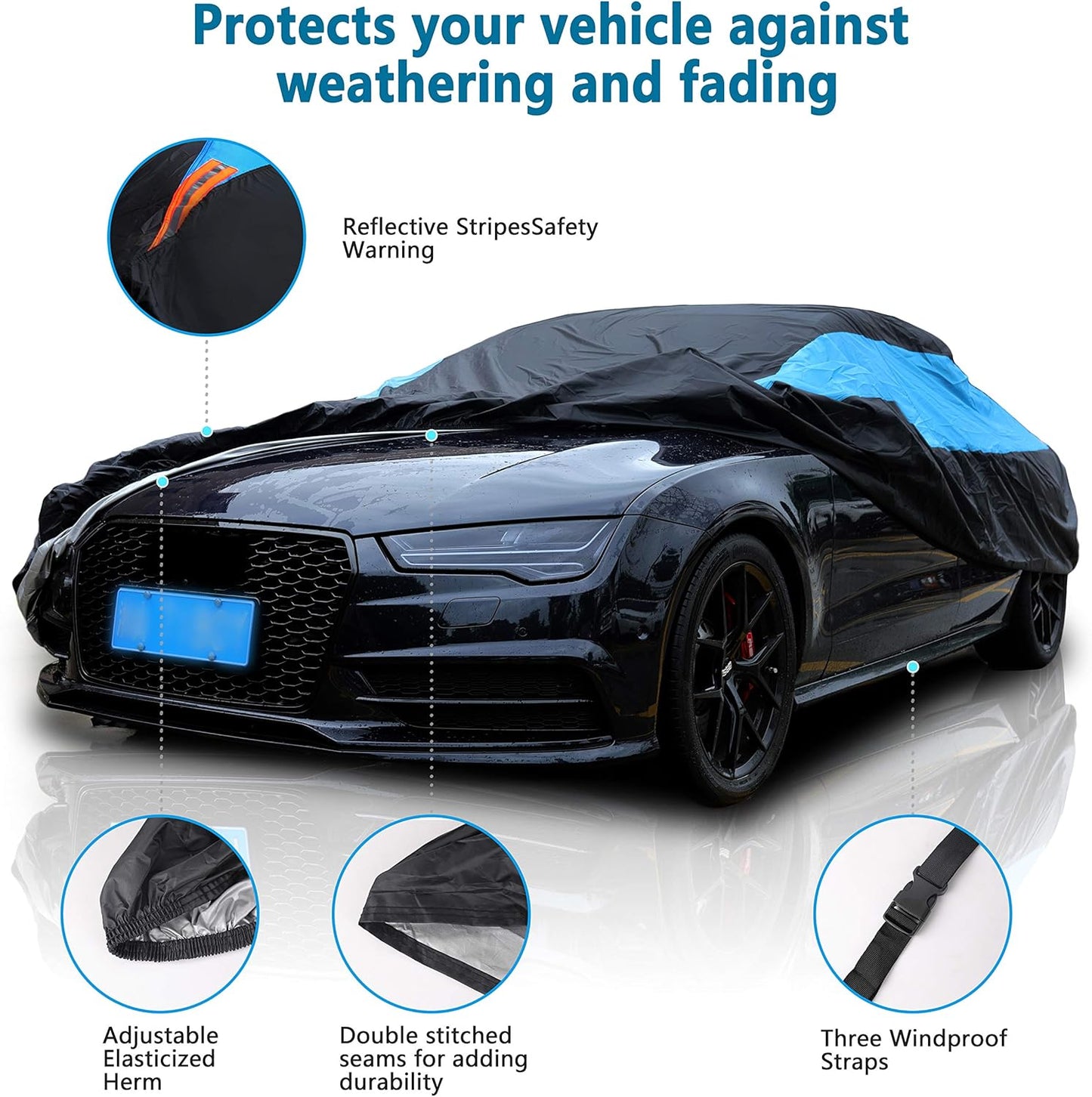 MORNYRAY Waterproof Car Cover All Weather Snowproof UV Protection Windproof Outdoor Full Coupe/Cabrio Car Cover, Universal Fit for Coupe/Cabrio (Fit Coupe/Cabrio Length 167-174 inch, Blue)
