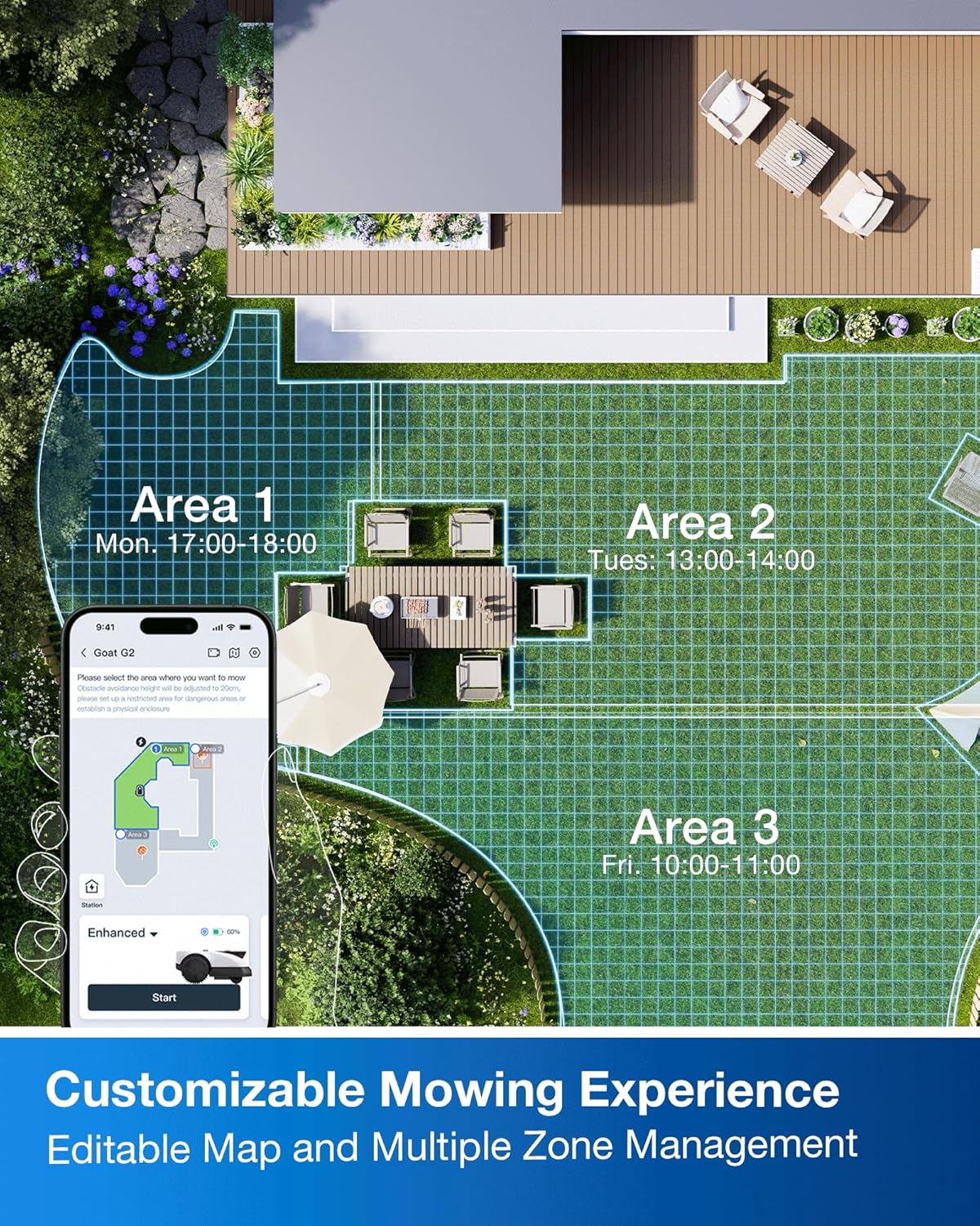 ECOVACS Goat O1000 RTK Robot Lawn Mower, Perimeter Wire Free Vision Robotic Lawnmower for 1/4 Acres Lawn, Automated Mapping, APP Control, 3D Obstacle Avoidance, Zero-Edge Cutting