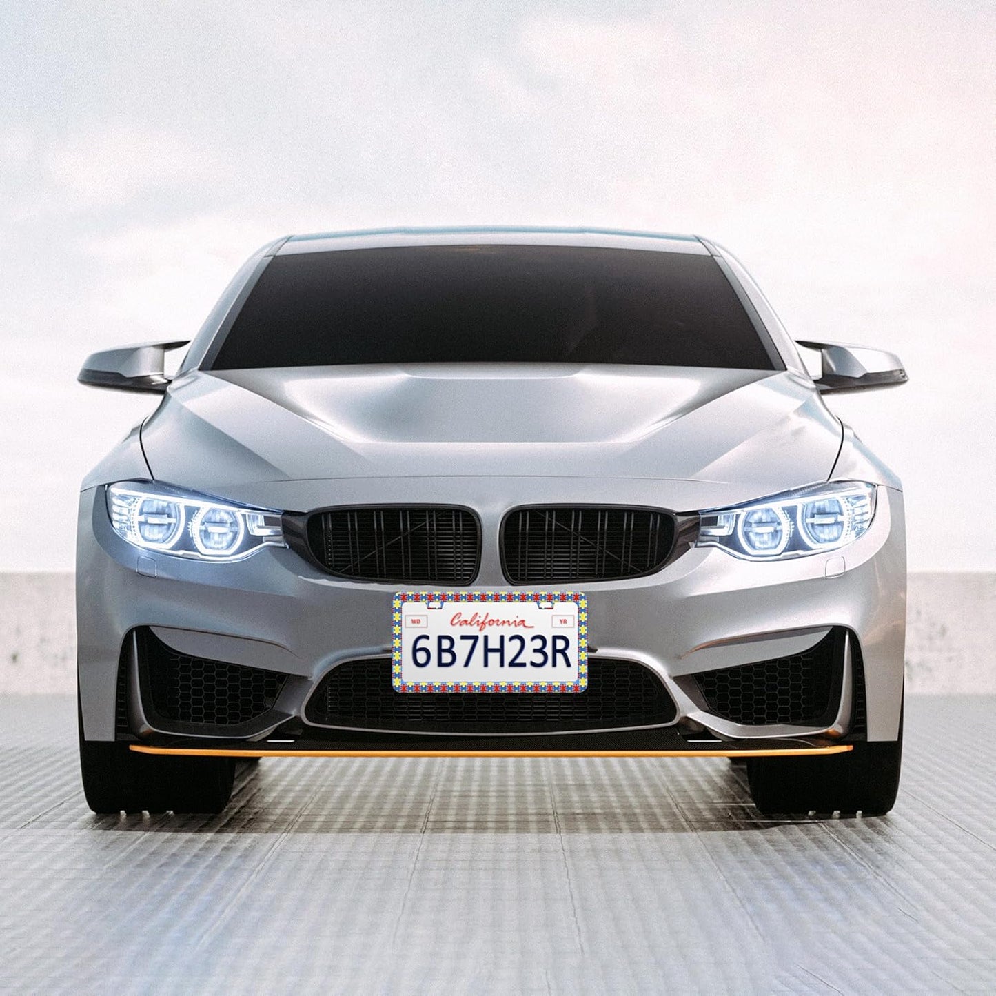 Autism Awareness License Plate Frame Puzzle License Plate Frames Personalise Stainless Steel Funny Design Compatible with Standard License Plate Holder for USA Canada 6 X 12 Inch 2 Holes with Screws