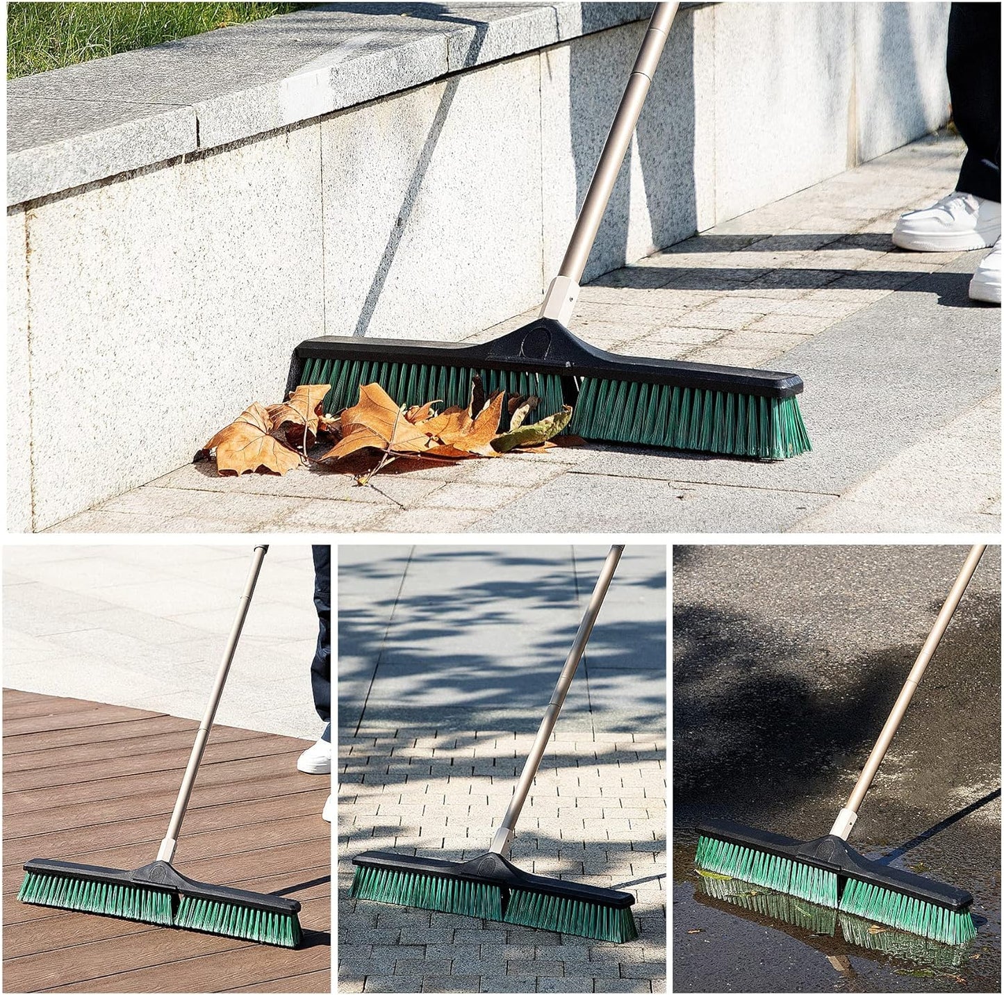 Eyliden Heavy Duty Push Broom 24" - Garage Sweeper Shop Brooms with 66" Long Handle, Outdoor Stiff Bristles Concrete Push Broom for Sidewalk Driveway Yard Patio Deck Warehouse Sweeping, Sweep Snow