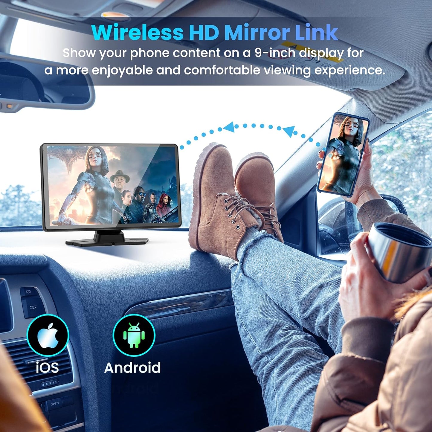 BIGASUO Apple Carplay & Android Auto Screen for Car 4K Dash Cam, 9" HD Touchscreen with 1080P Backup Camera, GPS Navigation/Mirror Link/Voice Control/Bluetooth Fits All Cars