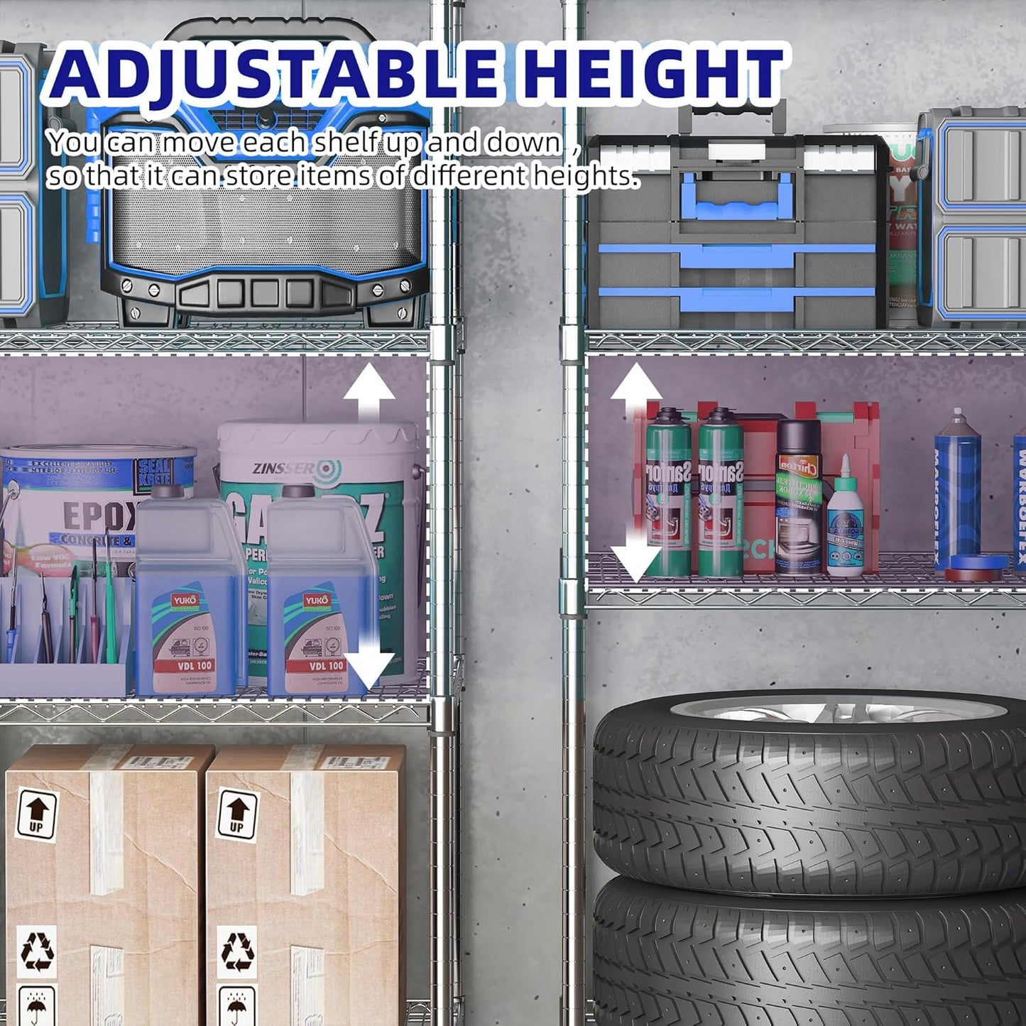 5 Tier Metal Shelving Unit with Wheels, 72" H x 48”W x 24”D Industrial Storage Shelves 1500 LBS Load Capacity, Steel Wire Storage Shelving for Garage, Kitchen, Pantry, Living Room