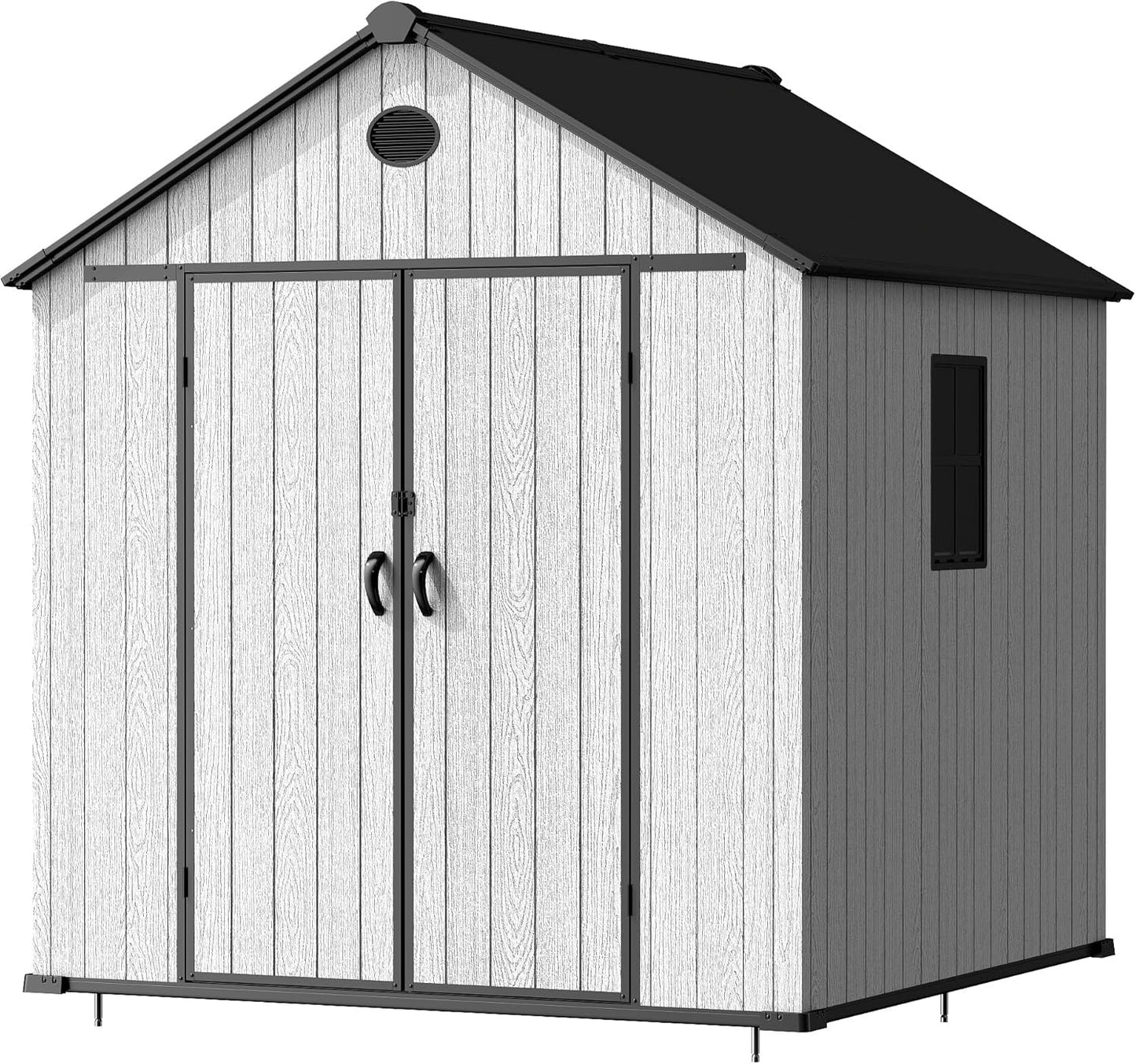7.3x7.3 FT Resin Outdoor Storage Shed Large, 376 Cuft Garden Tool Sheds & Outdoor Storage Plastic Shed with Floor, 8FT Tall Backyard Lawn Mower Storage Shed with Side Window, Cemented Grey