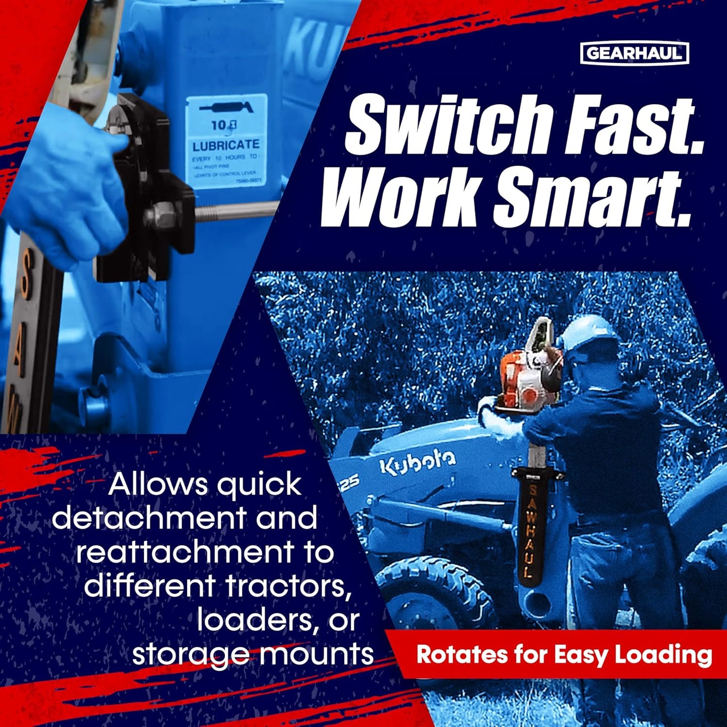 SawHaul Snap-Lok Universal Chainsaw Carrier Kit for Tractors and Skid Steers – 36 Inch Orange Scabbard with Rotating Mount – Compatible with All Chainsaw Brands – Made in USA