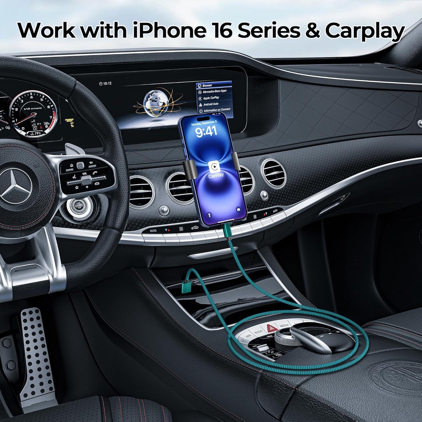 Car Carplay Cable for iPhone 16 15 Pro Max 3Pack 3.3/6.6/10FT,USB A to USB C Car Charger Cord for iPad Pro 10 Air 4 5 Mini 7 6,Apple Airpods,Samsung Galaxy S24 S23 S22,Z Flip Fold,A54 A53 A52 A51
