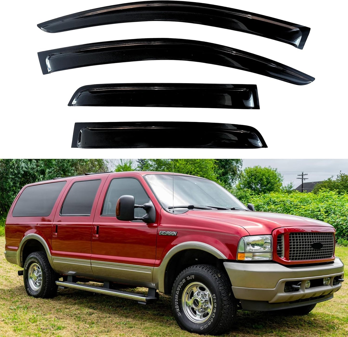 KPY Window Visors Compatible with Ford Excursion 2003-2005, 4PC Rain Guard Side Vent Deflectors Tape-On Style, 2003 2004 2005