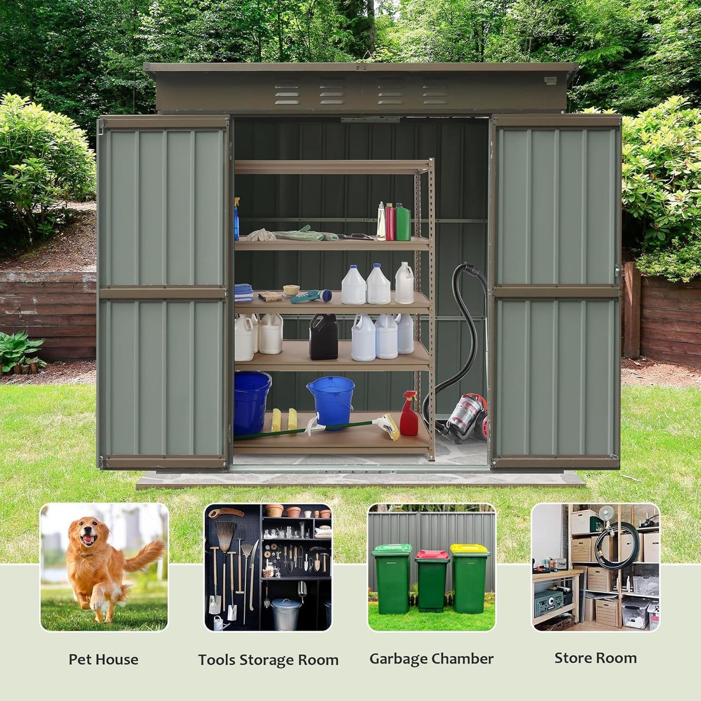 IKERY Metal Storage Shed 6' x 4' with Double Lockable Doors - Garden & Backyard Tool Shed for Bikes, Weather-Resistant - Dark Gray