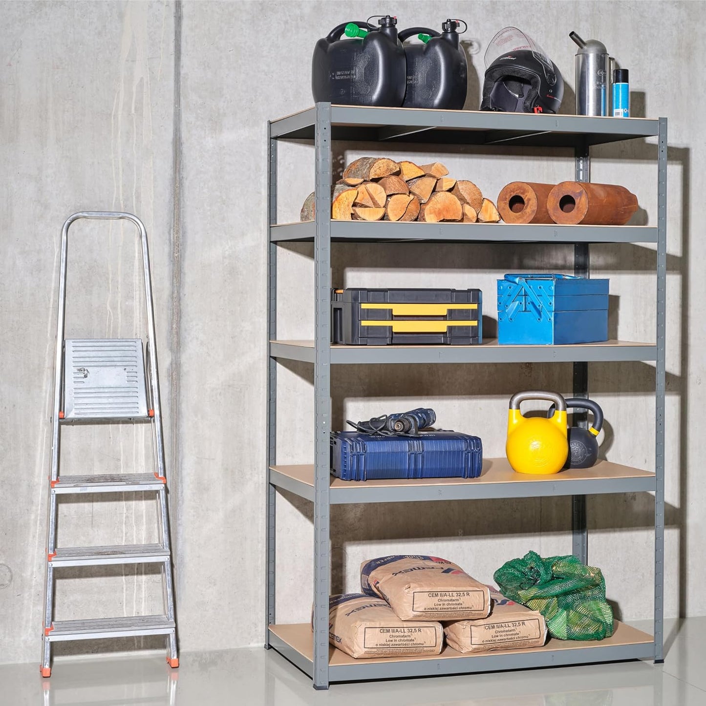 Garage Shelving Units - 71" H x 47" L x 16" W - Heavy Duty Racking - Shelves for Storage -1 Bay - Galvanised - 5 Tier - 2000LB Capacity (400LB Per Shelf) - Workshop, Shed, Office - 5 Year Warranty