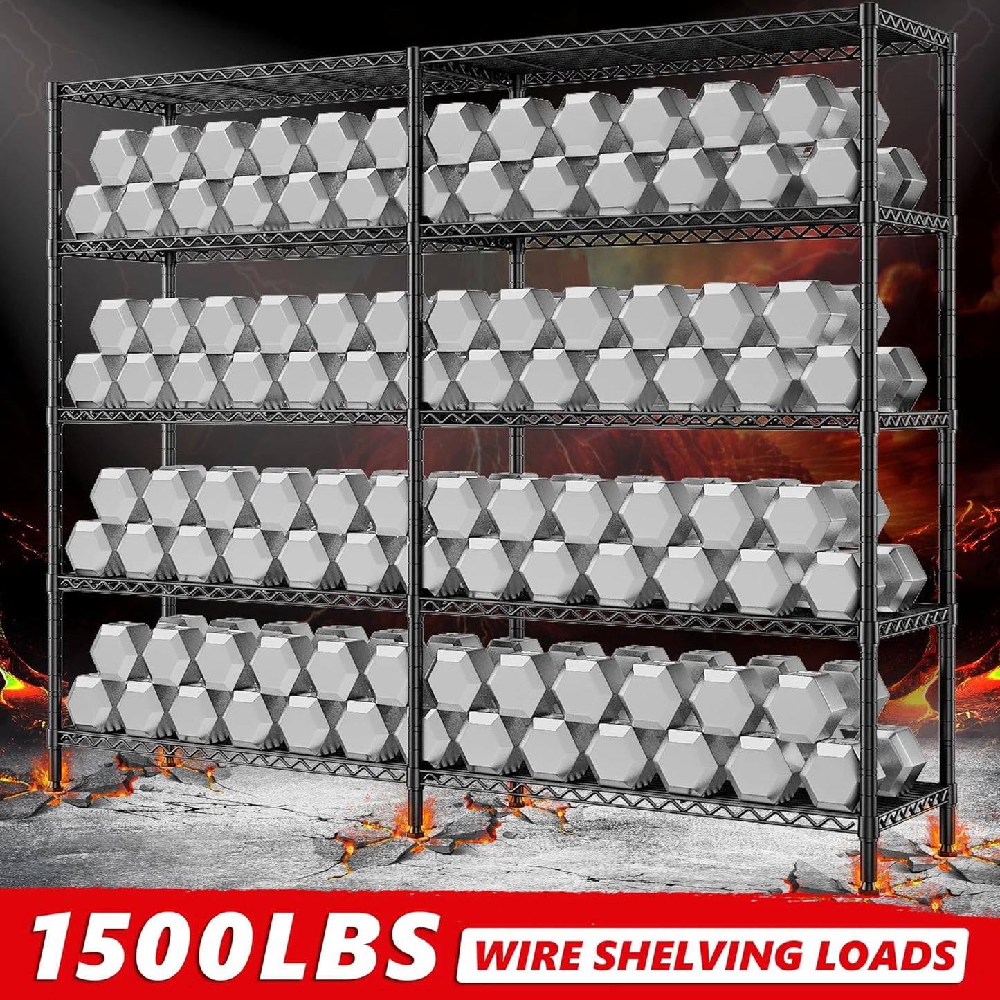 REIBII 5-Tier Heavy Duty Metal Wire Shelves, Industrial Style, 61.7"W x 72.4"H x 15.8"D, 1500 LBS Capacity, Adjustable, Rust Resistant, 2 Pack