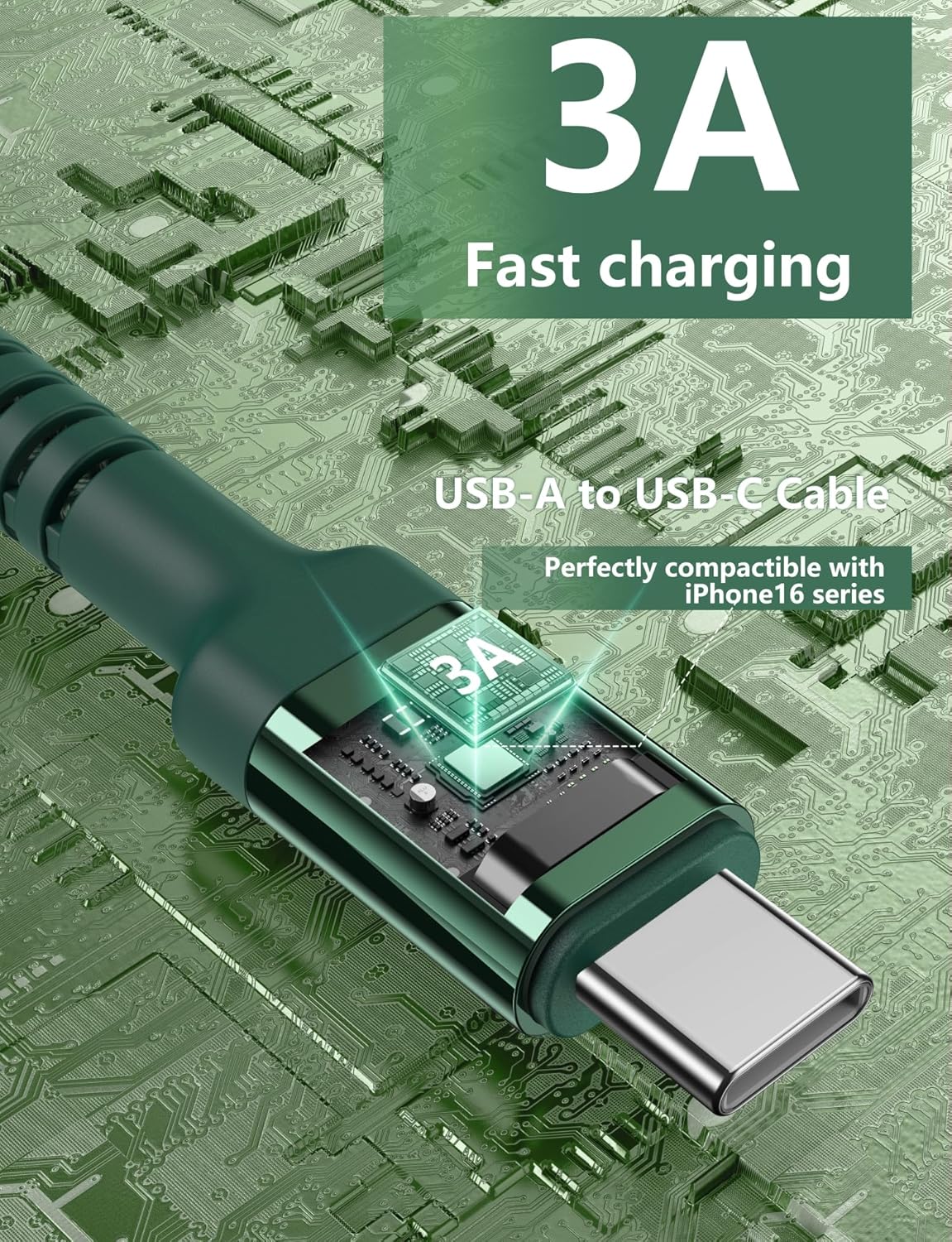 USB to USB C Cable Fast Charging 10FT USB A to USB C Charger Cord, Upgraded Extra Durable Braided USBC Cable Compatible with iPhone 16 15 Pro Max,Samsung Galaxy S10 S9 Plus, LG and More-Green 2 Pack