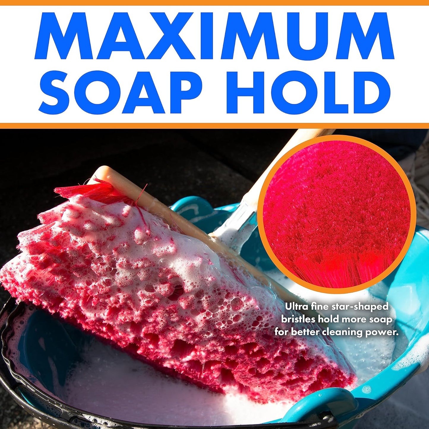 Hub City Industry 10- inch Car Wash Brush, Bi- Level Brush, Soft Nylon Bristle, car Accessories, Cleaning Supplies, Automotive wash Brush,Flagged Red Poly Bristle