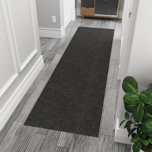 Ottomanson 2'7" x 9' Hallway Runner with Scraper Pile - Extra Durable Non-Slip Rug Mat for Indoor & Outdoor Use - Ideal for Kitchen, Entryway & Garage - High-Traffic Carpet, Black