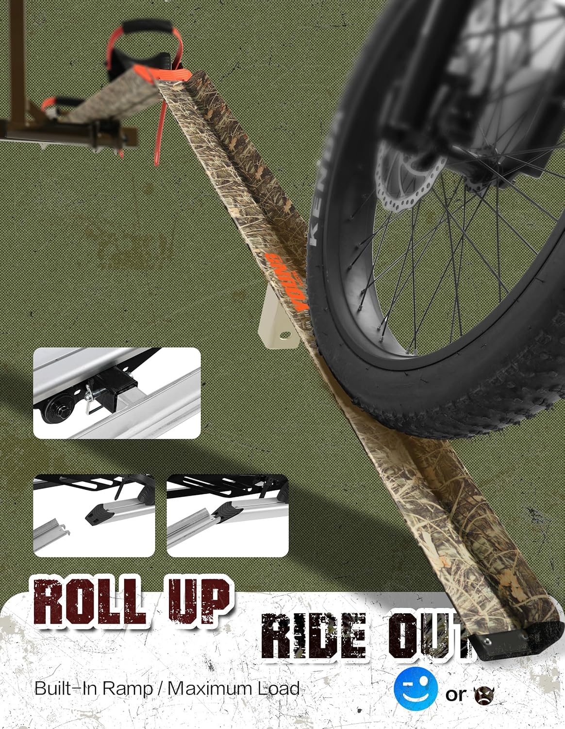 Young Hitch Bike Rack for 2 E-Bikes, Heavy Duty Platform Carrier, 200lbs Capacity, Foldable, Fat Tire, Electric Bike, Hitch Mount, SUV, Truck, RV, Car, 2" Receiver, Anti-Wobble, Camo