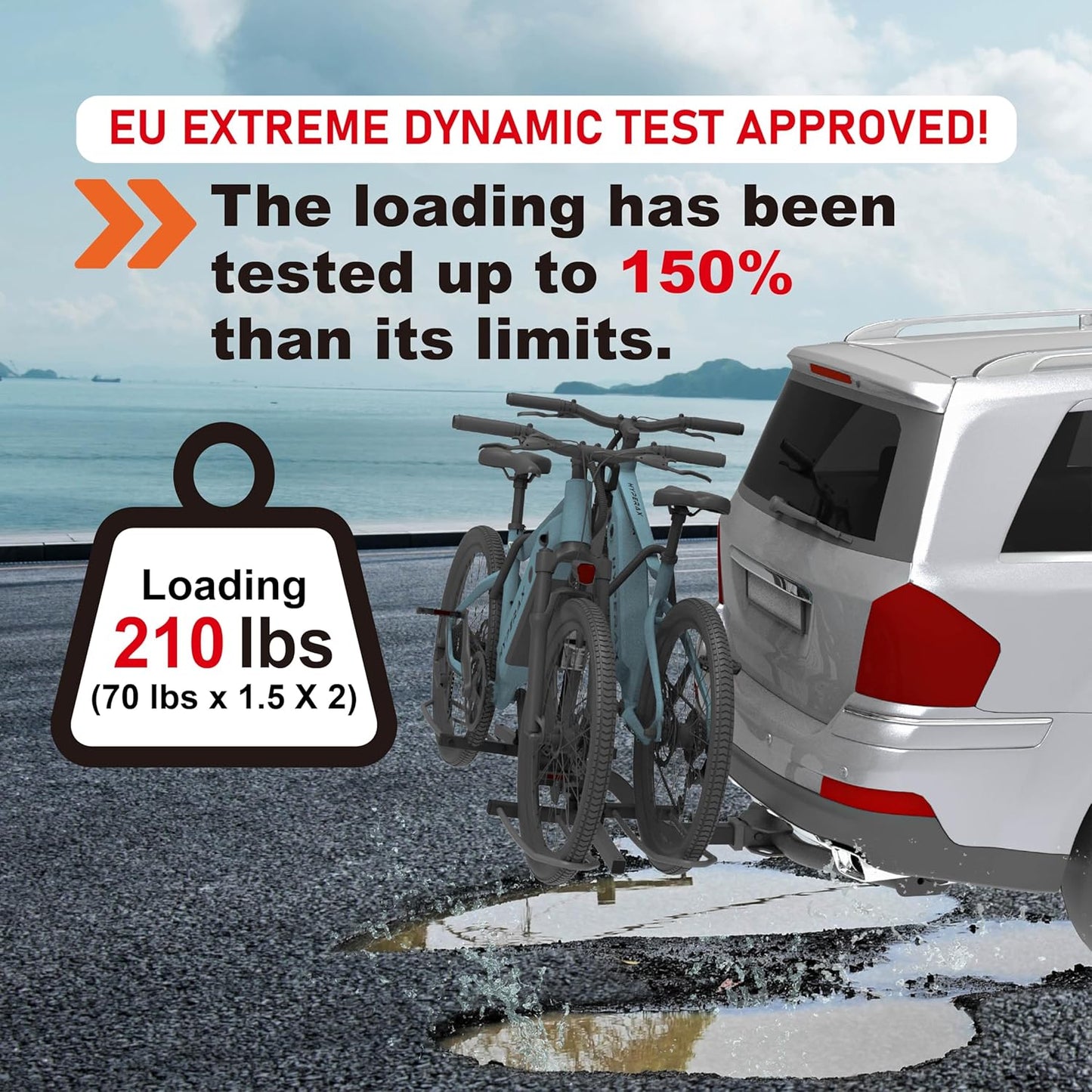 HYPERAX Volt 2 - E Bike Hitch Mounted Platform Style 2 Bikes Carrier for Car, SUV, Trucks, Sedan, Tilting e-Bike Rack for Hitch Fits Up to 2 X 70 lbs Bike with Up to 5" TIRE - NO RV USE!