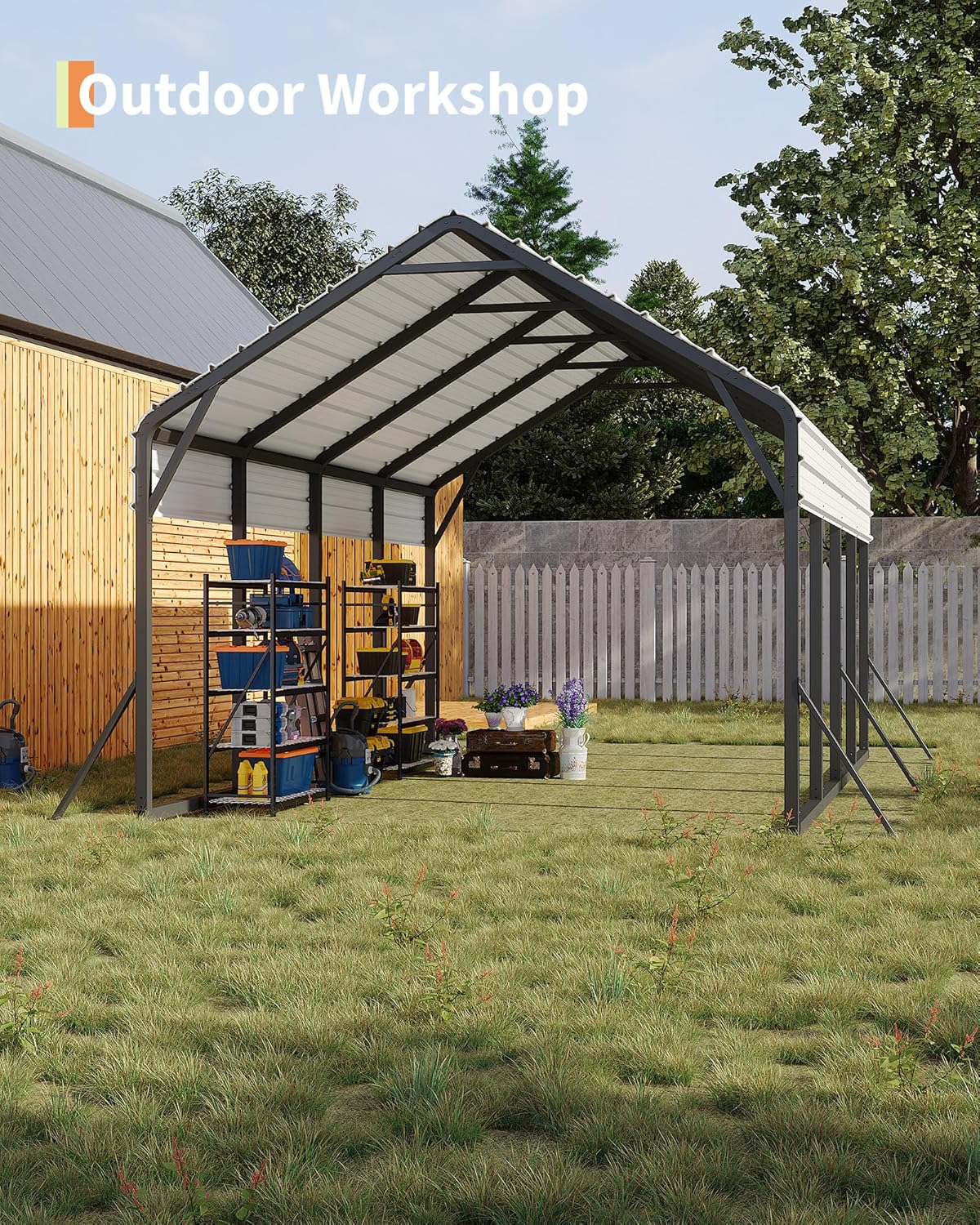 13'x21'x11' Oversized Metal Carport, Heavy Duty Metal Car Port for All-Weather, Steel Shed for Bass Boats, Pickup Trucks, and Tractors, N.W. 660 Lbs