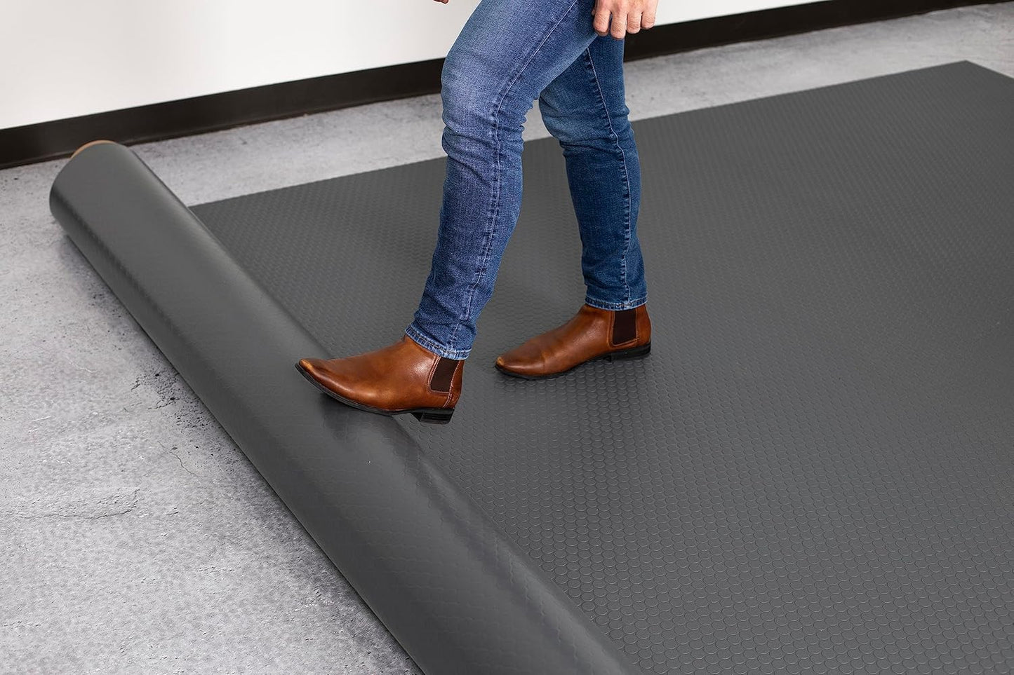 G-Floor Small Coin Pattern Vinyl Garage Flooring Mat (5' x 10', Slate Grey Color) - Versatile Protector Saves Your Floor from Spills and Dents