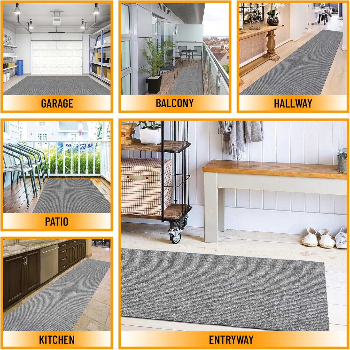 Ottomanson Mud Mat 2' x 2' Entryway Rug - Non-Slip Scraper Doormat for Muddy Paws, Dirt Trapping Indoor/Outdoor Mat for High-Traffic Areas, Kitchen, Garage, Patio, Gray