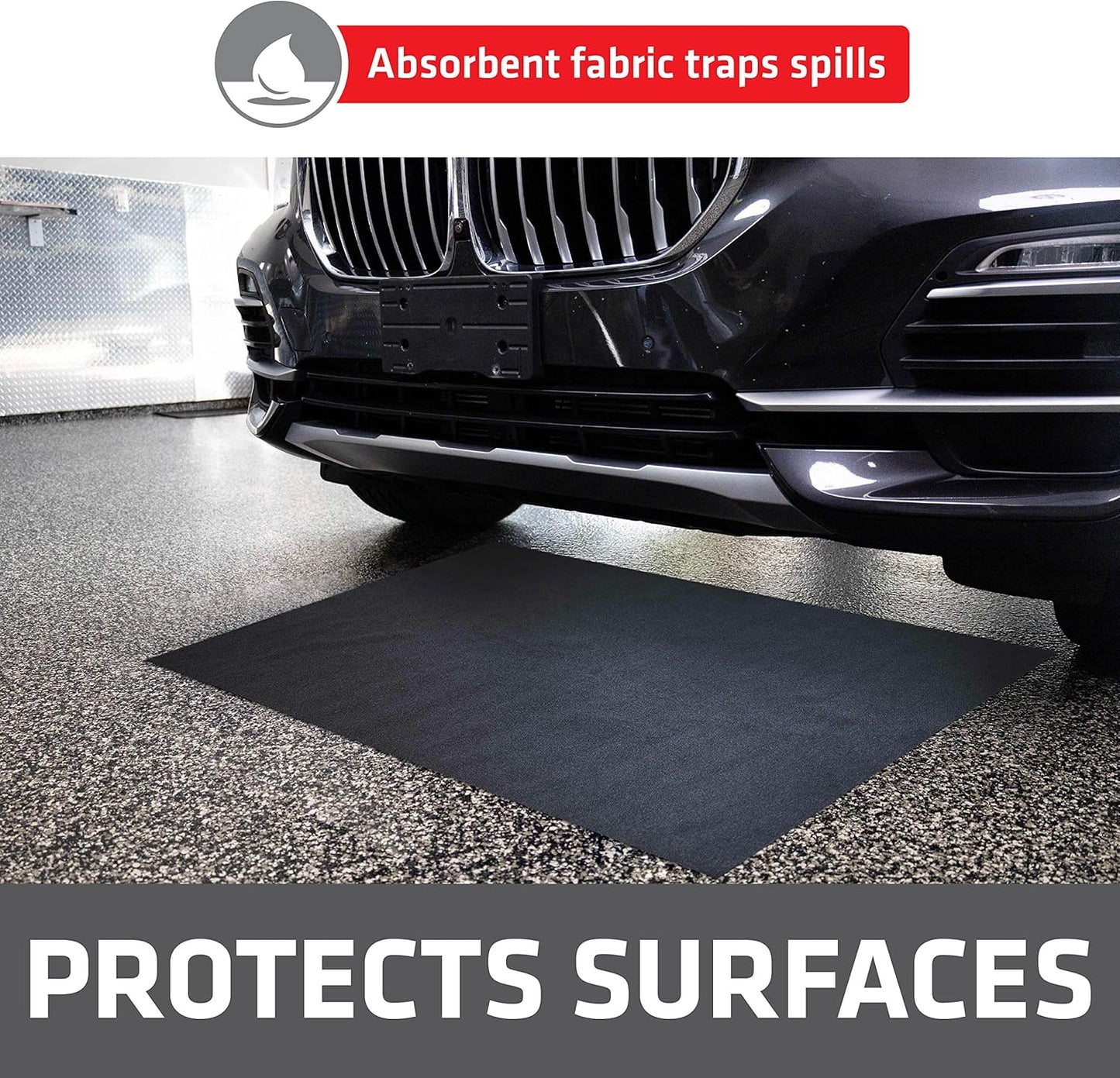 Drymate XL Oil Spill Mat (36" x 59") (12-Pack), Premium Absorbent Oil Pad, Reusable, Washable, Durable, Waterproof Backing Contains Liquids, Protects Garage Floor Surface (USA Made)