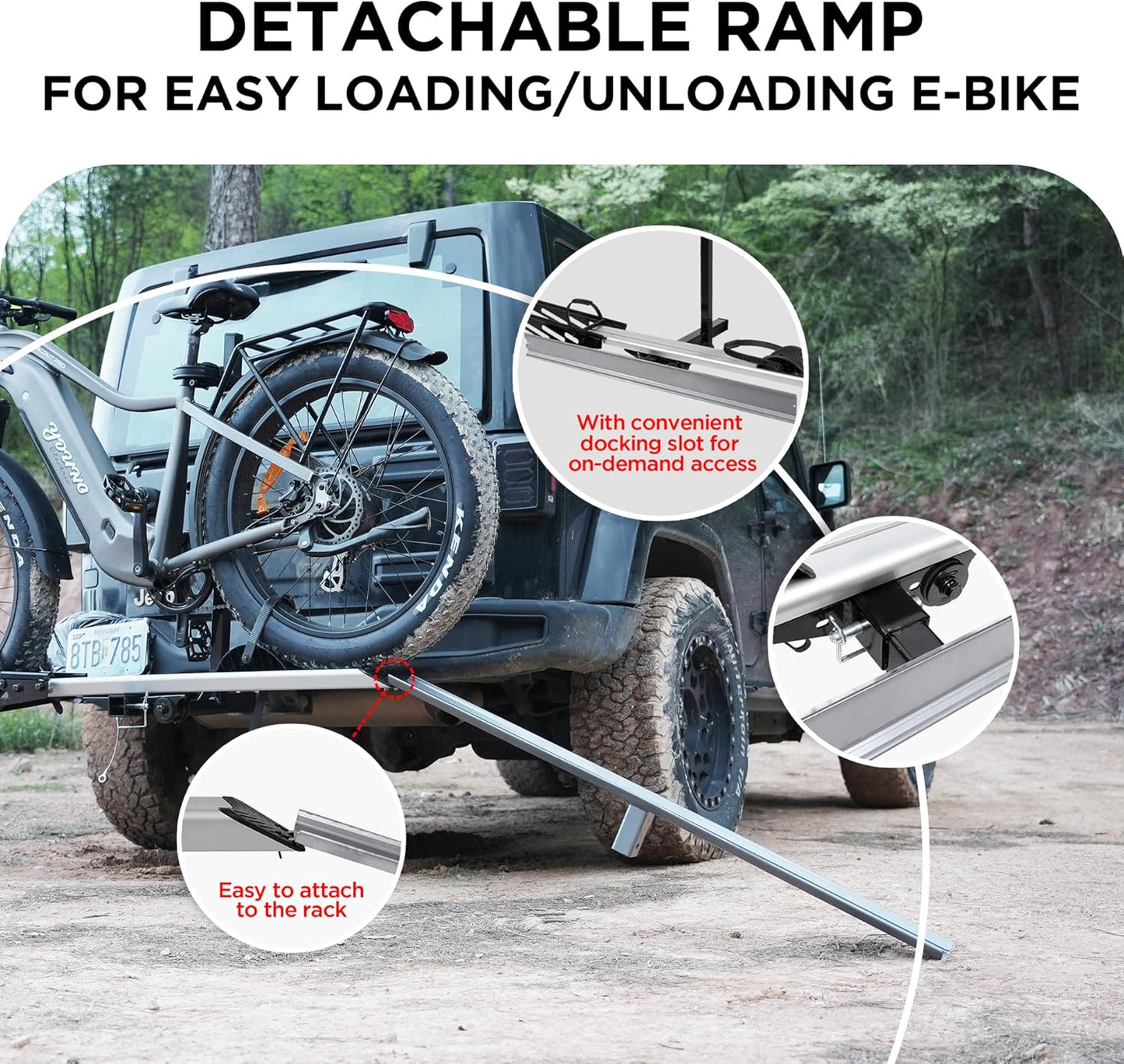 Young Hitch Single 1 Bike Rack with Ramp,100 lbs Capacity E-Bike Carrier Rack for Cars Trucks SUVs Minivans RV, Trailer, Mount Platform Style, Fits Up to 5’’ Fat Tire Bicycle for 2 inch Receiver