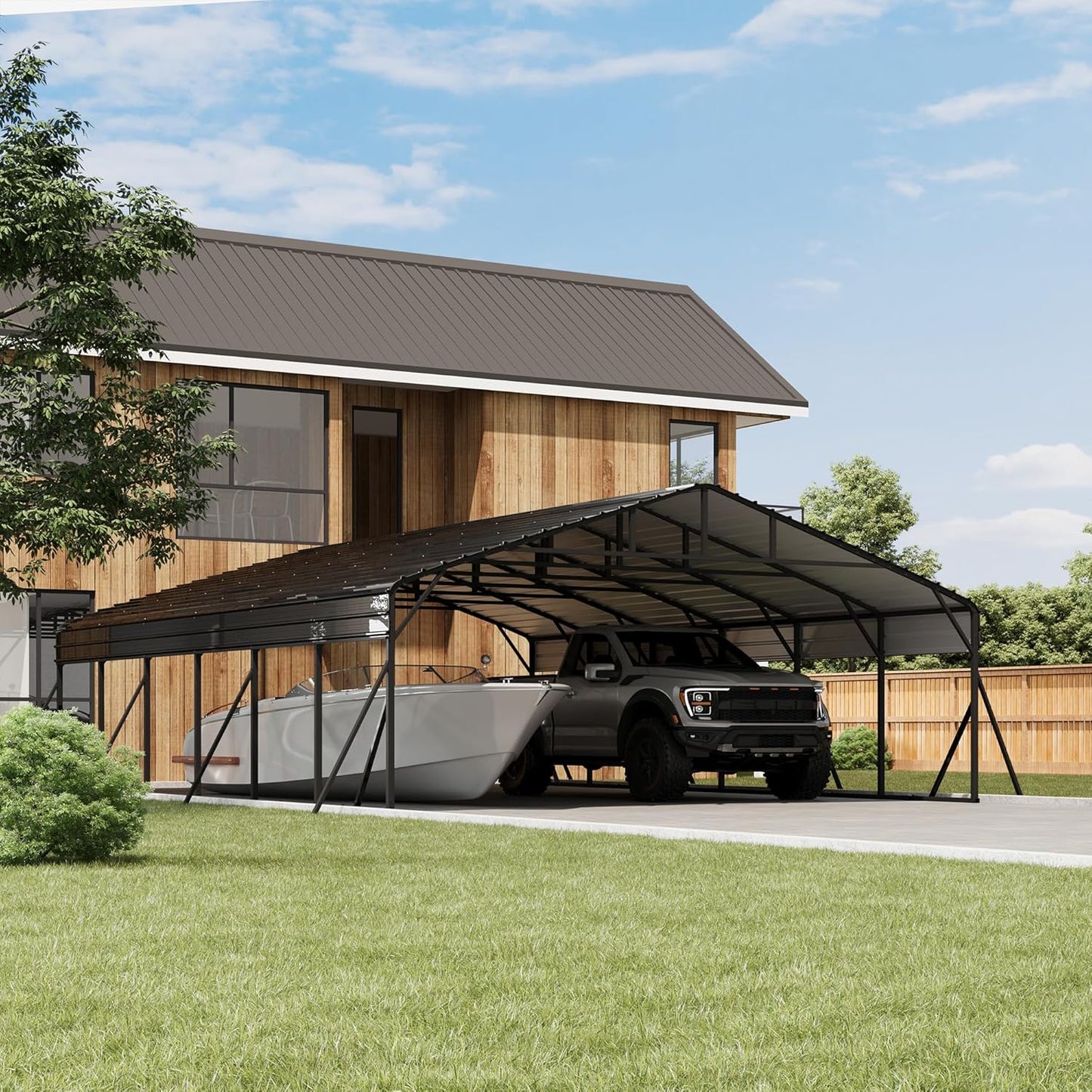 20 x 30 FT Metal Carport with Galvanized Steel Roof, Heavy Duty Metal Roof Carport with Enhanced Base, Tall MetalCarport Kits Garage for Tractors, Trucks, Boats, Cars