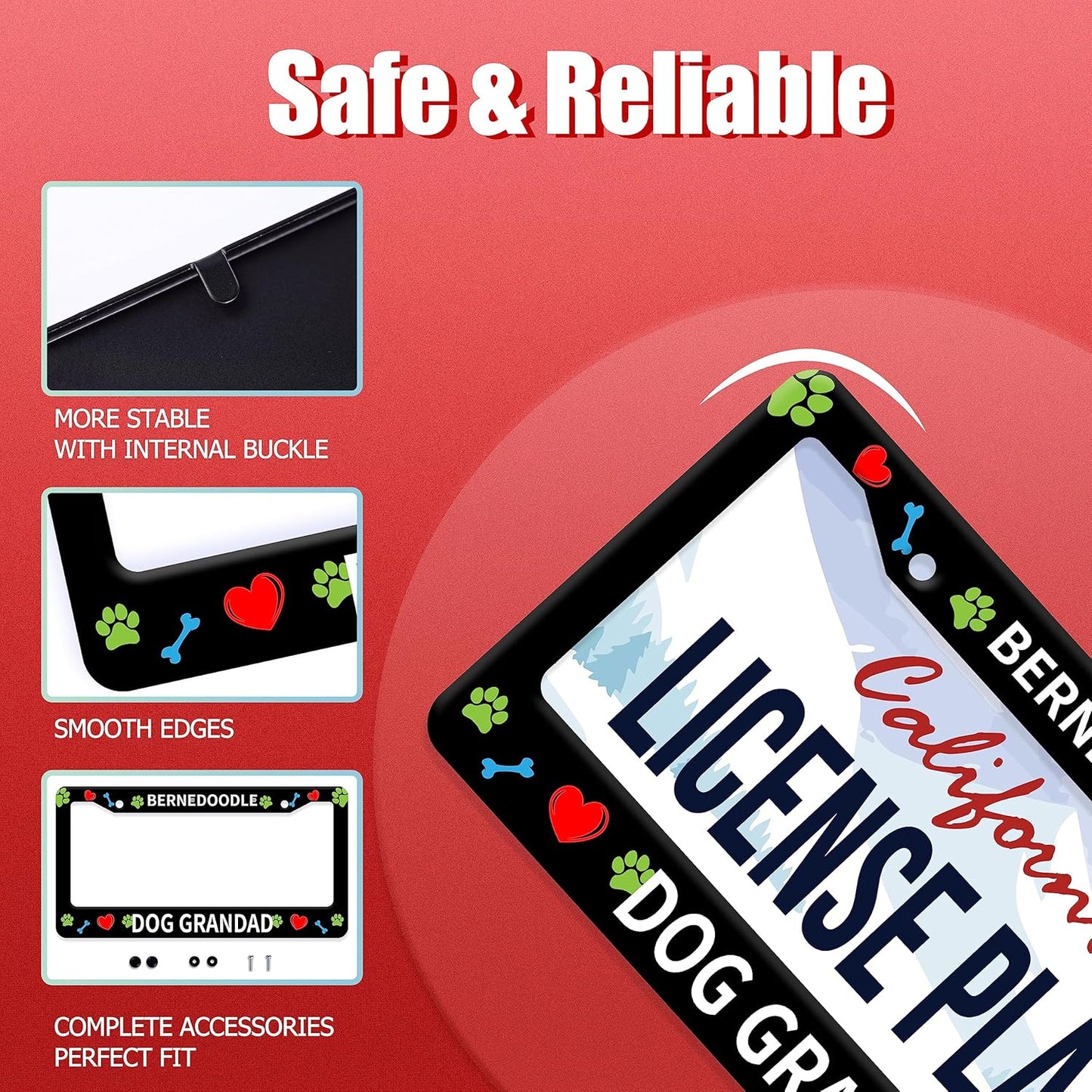 Bernedoodle Dog Lover License Plate Frame Floral License Plate Stainless Steel Parts Funny License Plate Decorative with Screws Size 12.3" x 6.3" for Men Women