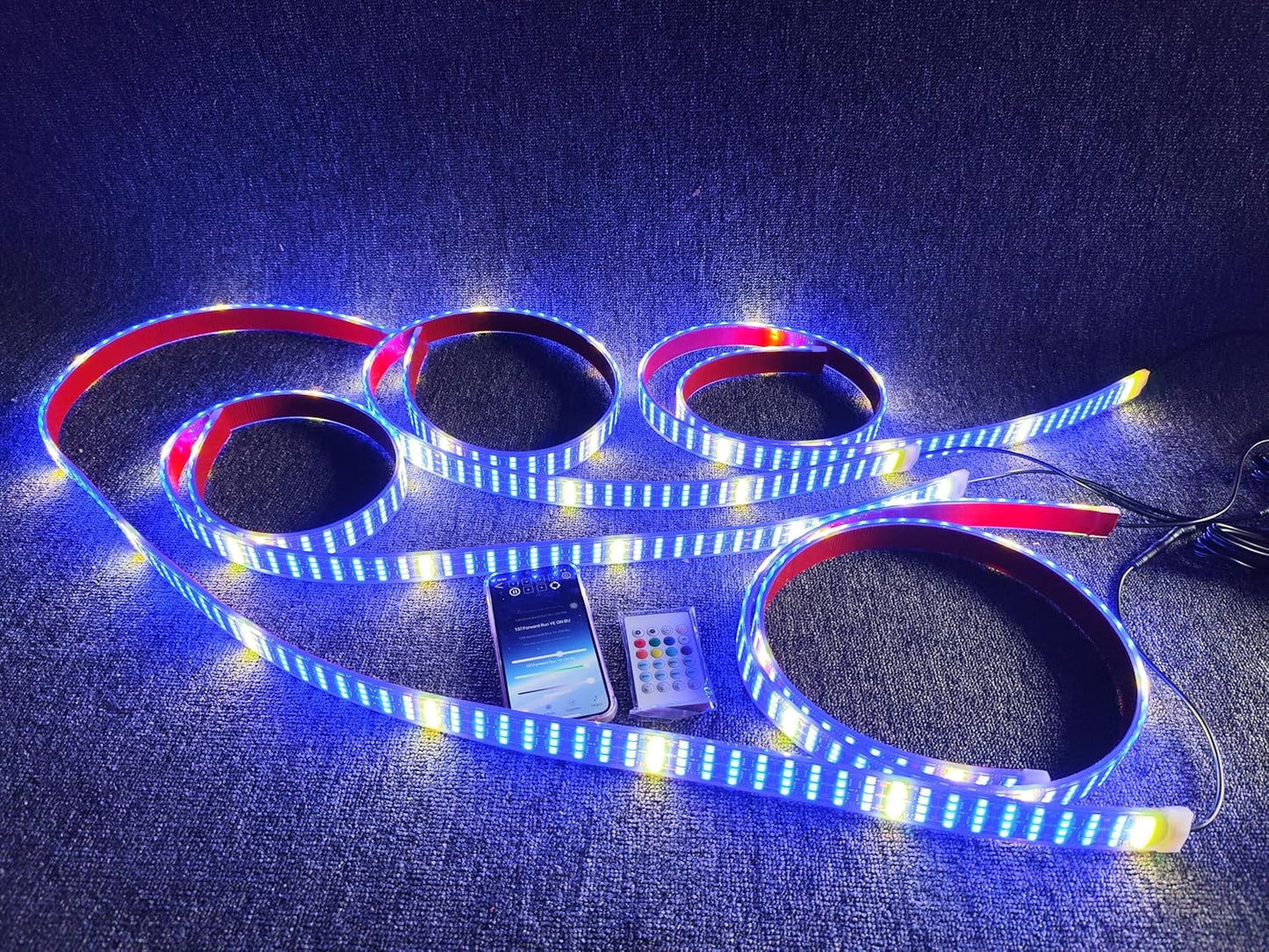 3PCS 4FT Quad Row Brightest Chasing Dream Color LED Light Strips for Making Polaris Slingshot Wheel Well Lights Car Truck Rear Hood Grille Bluetooth + Remote + Switch Control