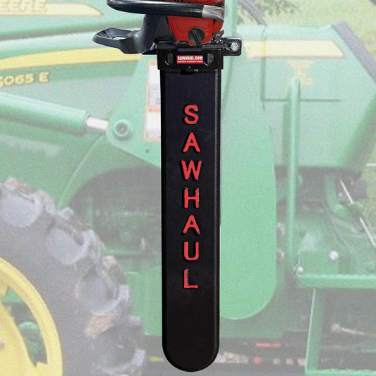SawHaul Universal Tractor Chainsaw Holder - Made in Kansas USA - Fixed Mount Chainsaw Carrier (28" Red) Compatible w/All Brands