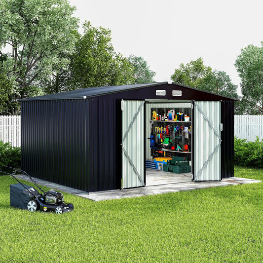 8x10x6.4 FT Outdoor Storage Sheds, Metal Garden Tool Shed for Backyard, Large Metal Sheds Outdoor Storage with Lockable Doors & Air Vents for Backyard Garden Patio Lawn