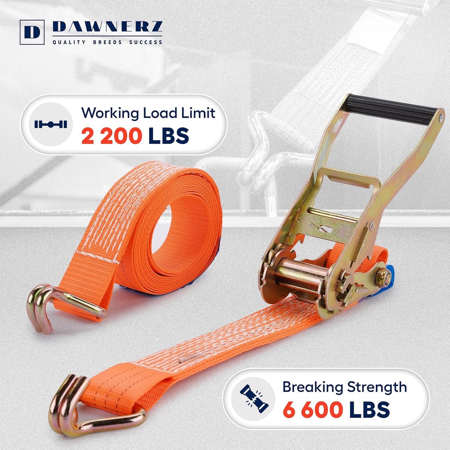Heavy Duty Ratchet Straps 2" x 14' - 6600 Lb Breaking Strength Tie Down Straps with Double J Hooks for Trucks and Trailers